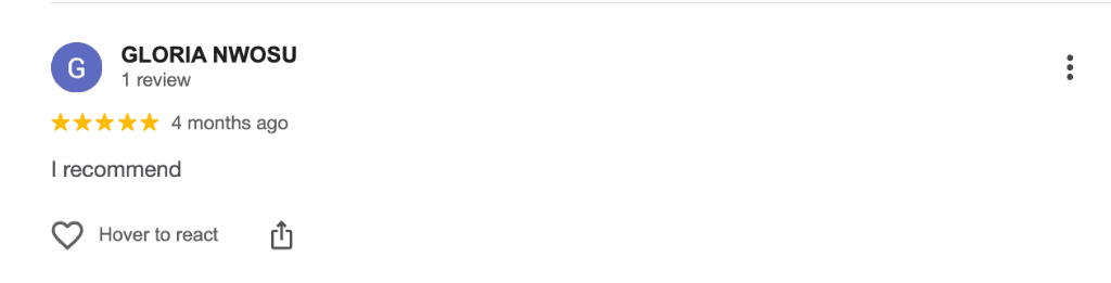 Gloria Nwosu Google Review
