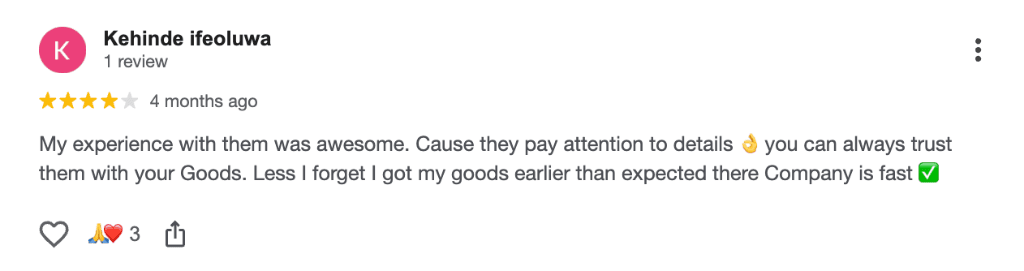 Kehinde Ifeoluwa Google Review